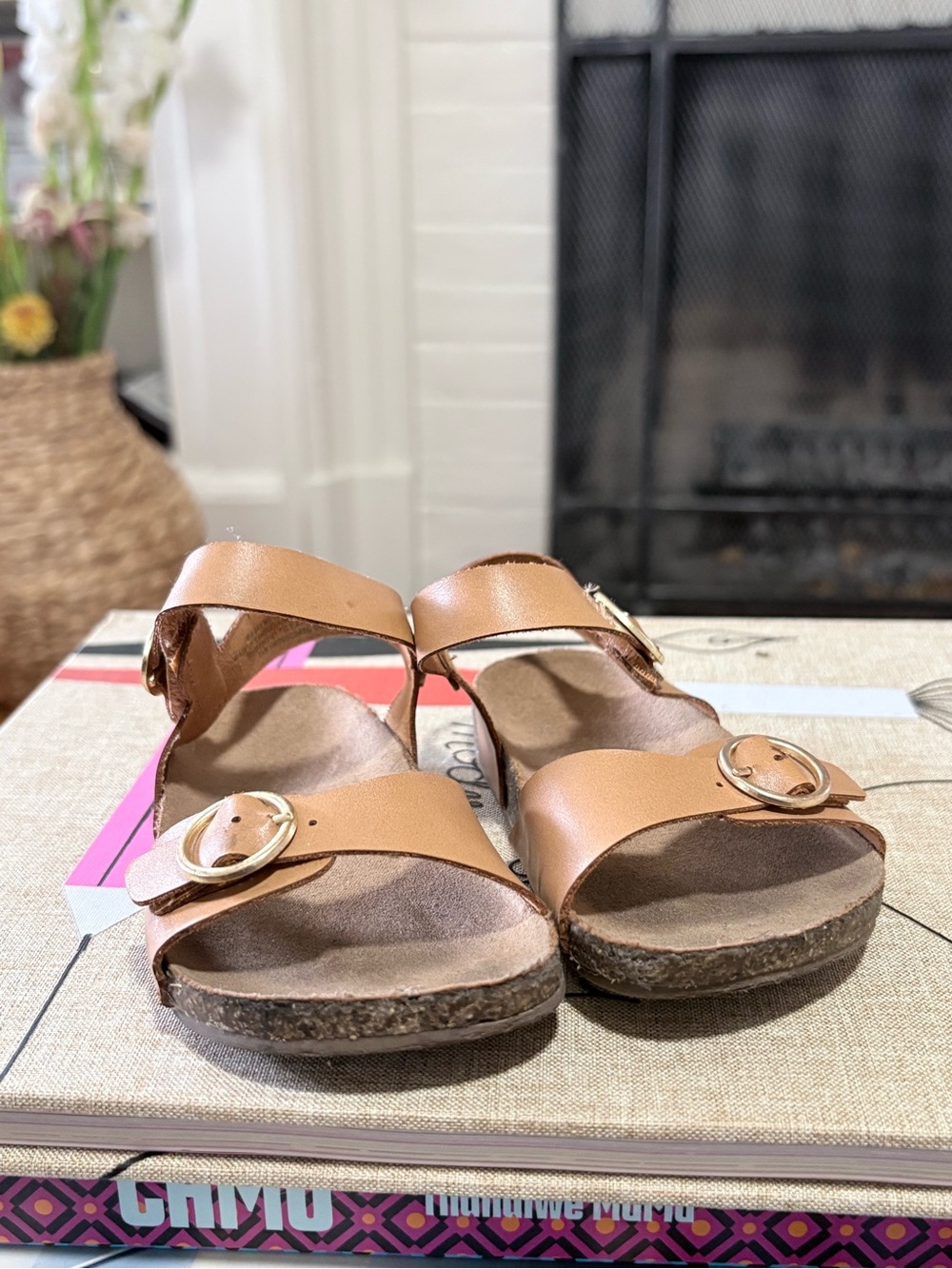 Cat & Jack Tan Buckle Strap Cork-Style Sandals